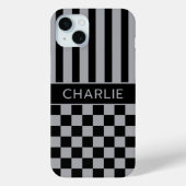 Black and Gray Checkered Striped Personalized Case-Mate iPhoneケース (裏面)