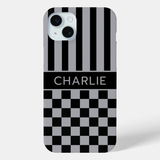 Black and Gray Checkered Striped Personalized Case-Mate iPhoneケース (裏面)