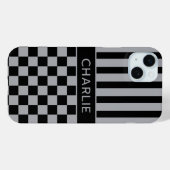 Black and Gray Checkered Striped Personalized Case-Mate iPhoneケース (裏面 (横))