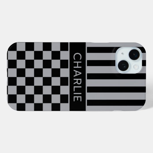 Black and Gray Checkered Striped Personalized Case-Mate iPhoneケース (裏面 (横))