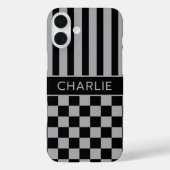 Black and Gray Checkered Striped Personalized Case-Mate iPhoneケース (裏面)