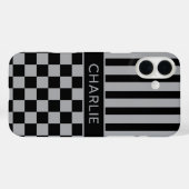 Black and Gray Checkered Striped Personalized Case-Mate iPhoneケース (裏面 (横))