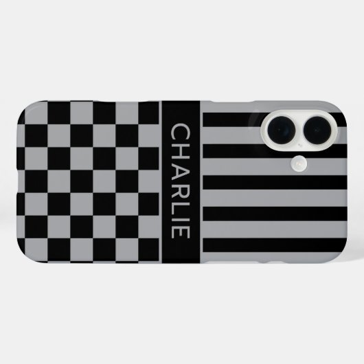 Black and Gray Checkered Striped Personalized Case-Mate iPhoneケース (裏面 (横))
