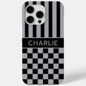 Black and Gray Checkered Striped Personalized Case-Mate iPhoneケース (裏面)