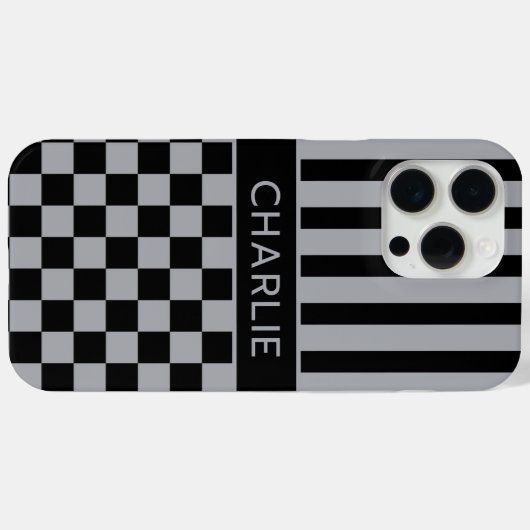 Black and Gray Checkered Striped Personalized Case-Mate iPhoneケース (裏面 (横))