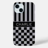 Black and Gray Checkered Striped Personalized Case-Mate iPhoneケース (裏面)