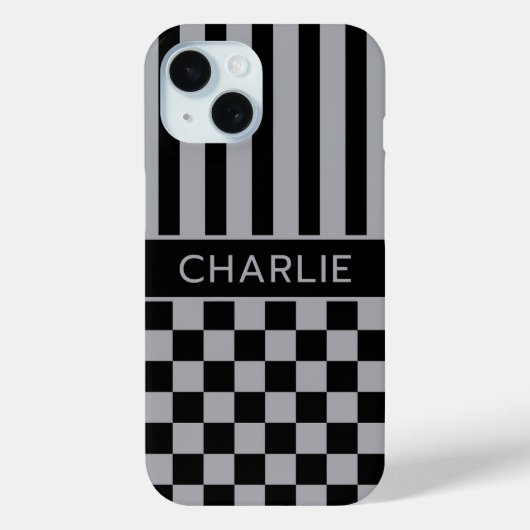 Black and Gray Checkered Striped Personalized Case-Mate iPhoneケース (裏面)