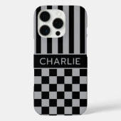 Black and Gray Checkered Striped Personalized Case-Mate iPhoneケース (裏面)