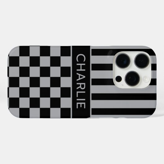 Black and Gray Checkered Striped Personalized Case-Mate iPhoneケース (裏面 (横))