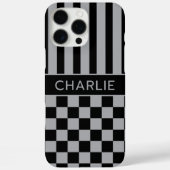 Black and Gray Checkered Striped Personalized Case-Mate iPhoneケース (裏面)
