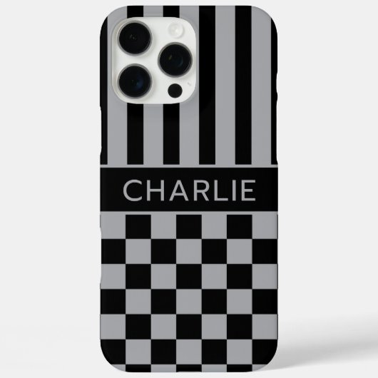 Black and Gray Checkered Striped Personalized Case-Mate iPhoneケース (裏面)