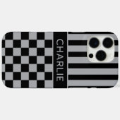 Black and Gray Checkered Striped Personalized Case-Mate iPhoneケース (裏面 (横))