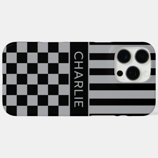 Black and Gray Checkered Striped Personalized Case-Mate iPhoneケース (裏面 (横))