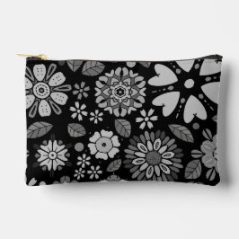Black And Gray Retro Floral Art Seamless Pattern アクセサリーポーチ
