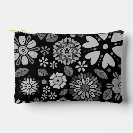 Black And Gray Retro Floral Art Seamless Pattern アクセサリーポーチ (正面)