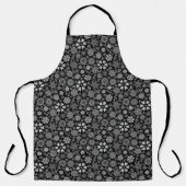 Black And Gray Retro Floral Art Seamless Pattern エプロン (正面)