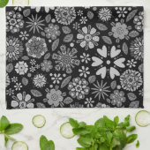 Black And Gray Retro Floral Art Seamless Pattern キッチンタオル (折り畳み)