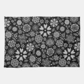 Black And Gray Retro Floral Art Seamless Pattern キッチンタオル (横)