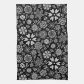 Black And Gray Retro Floral Art Seamless Pattern キッチンタオル (縦)