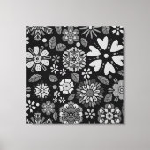 Black And Gray Retro Floral Art Seamless Pattern キャンバスプリント (正面)