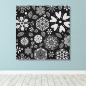 Black And Gray Retro Floral Art Seamless Pattern キャンバスプリント (インサイチュ (ウッドフロア))