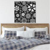 Black And Gray Retro Floral Art Seamless Pattern キャンバスプリント (インサイチュ (寝室))