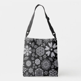 Black And Gray Retro Floral Art Seamless Pattern クロスボディバッグ
