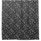 Black And Gray Retro Floral Art Seamless Pattern シャワーカーテン (正面)