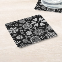 Black And Gray Retro Floral Art Seamless Pattern