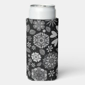 Black And Gray Retro Floral Art Seamless Pattern スリム缶クーラー (Seltzer裏面)