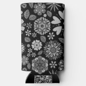 Black And Gray Retro Floral Art Seamless Pattern スリム缶クーラー (裏面)