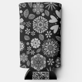 Black And Gray Retro Floral Art Seamless Pattern スリム缶クーラー (正面)