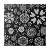 Black And Gray Retro Floral Art Seamless Pattern タイル (正面)