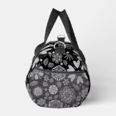 Black And Gray Retro Floral Art Seamless Pattern ダッフルバッグ (右)
