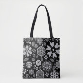 Black And Gray Retro Floral Art Seamless Pattern トートバッグ (正面)