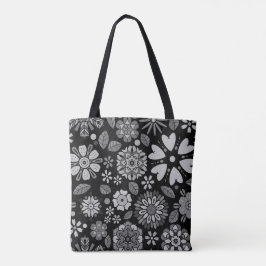 Black And Gray Retro Floral Art Seamless Pattern トートバッグ