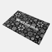 Black And Gray Retro Floral Art Seamless Pattern ドアマット (アングル)