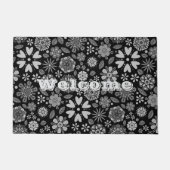 Black And Gray Retro Floral Art Seamless Pattern ドアマット (正面)
