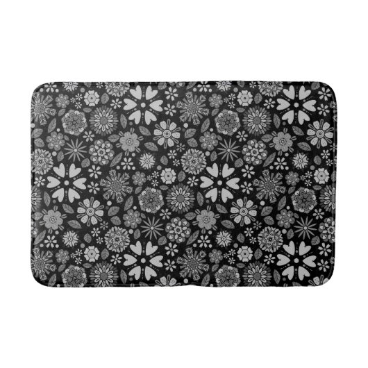 Black And Gray Retro Floral Art Seamless Pattern  バスマット (正面)