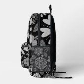 Black And Gray Retro Floral Art Seamless Pattern プリントバックパック (右)