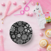 Black And Gray Retro Floral Art Seamless Pattern ペーパーボウル (パーティー)