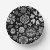 Black And Gray Retro Floral Art Seamless Pattern ペーパーボウル (正面)