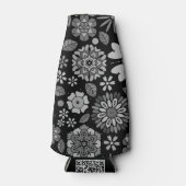 Black And Gray Retro Floral Art Seamless Pattern ボトルクーラー (正面)