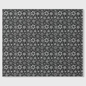 Black And Gray Retro Floral Art Seamless Pattern ラッピングペーパー (フラット)