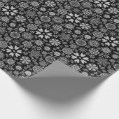 Black And Gray Retro Floral Art Seamless Pattern ラッピングペーパー (角)