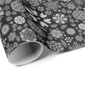 Black And Gray Retro Floral Art Seamless Pattern ラッピングペーパー (ロールコーナー)