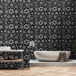 Black And Gray Retro Floral Art Seamless Pattern 壁紙