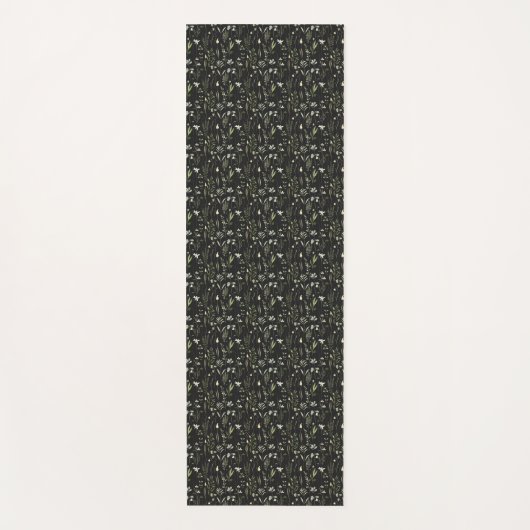 Black And Green Floral Botanical Pattern ヨガマット (正面)