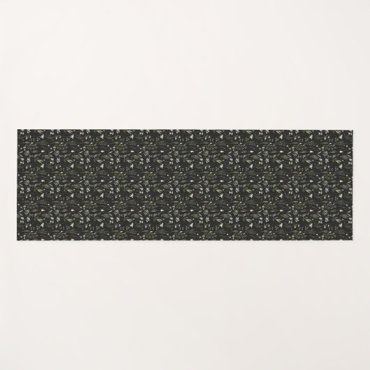 Black And Green Floral Botanical Pattern ヨガマット (正面(横))