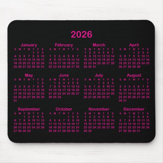 Black and Hot Pink 2026 Calendar マウスパッド (正面)